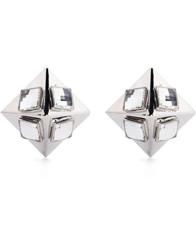 Alessandra Rich Pyramid Crystal Earrings - White