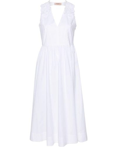 Twin Set Floral-lace Poplin Midi Dress - White