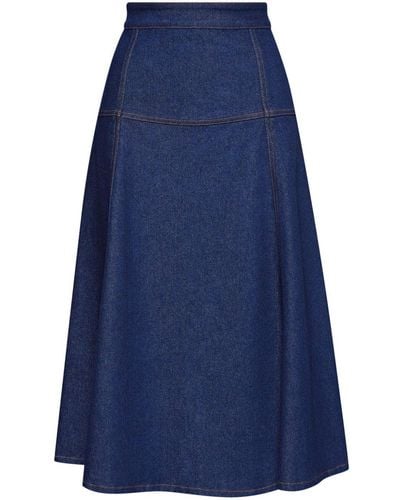 Oscar de la Renta Denim Midi Skirt - Blue