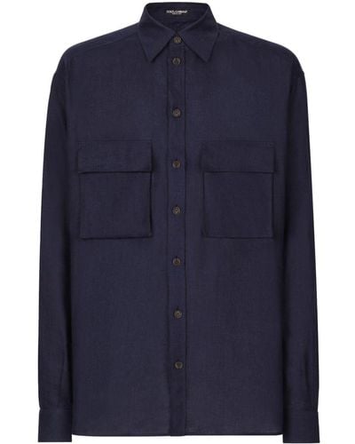 Dolce & Gabbana Button-up Linen Shirt - Blue