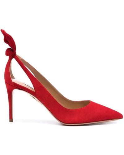 Aquazzura Bow Tie 85mm Suede Court Shoes - Red