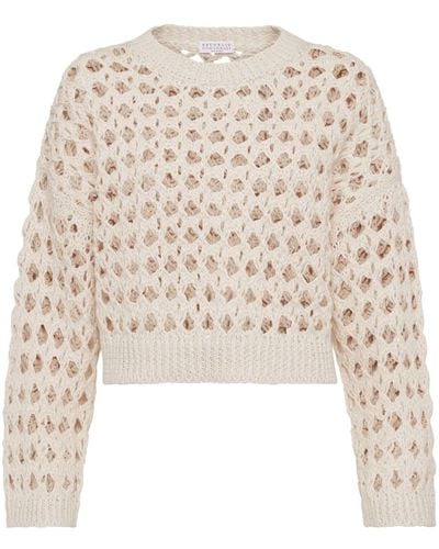Brunello Cucinelli Ribbed-trim Open-knit Sweater - Natural