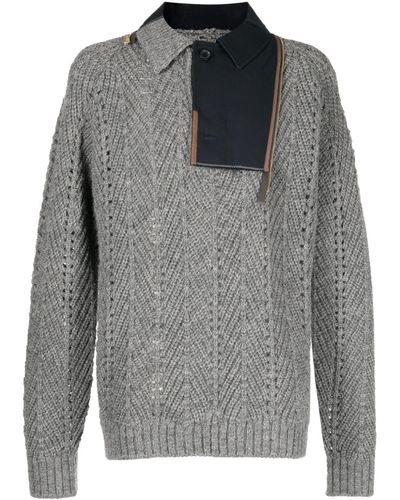 Kolor Patchwork-design Wool Jumper - Grey