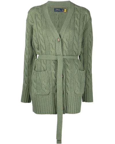 Polo Ralph Lauren Cable-knit Tied-waist Cardi-coat - Green
