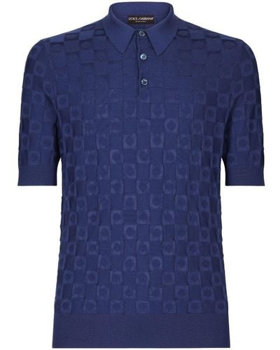 Dolce & Gabbana Polo With Jacquard Effect - Blue