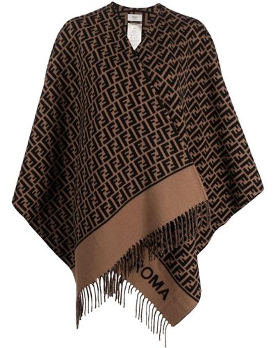 Fendi Ff-logo Print Poncho - Brown