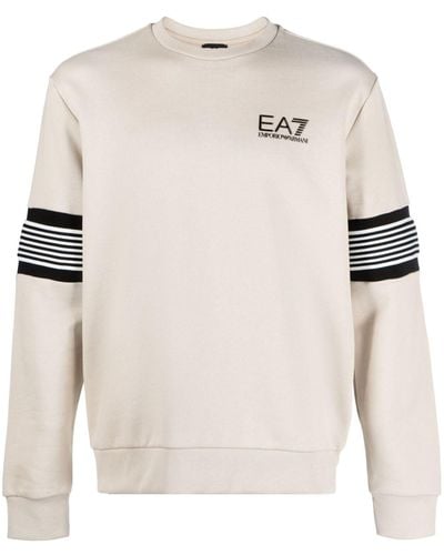 EA7 Logo-print Jersey Sweatshirt - Natural