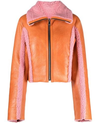 DIESEL Two-tone Leather Jacket - Orange