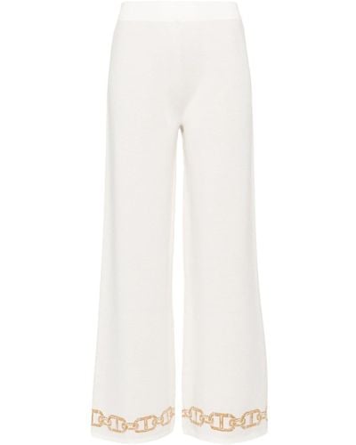 Twin Set Intarsia-knit Straight Trousers - White