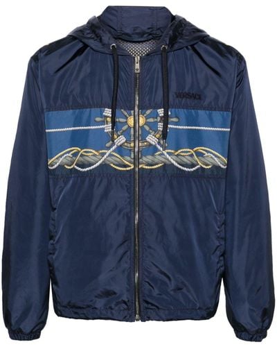 Versace Graphic-print Hooded Jacket - Blue