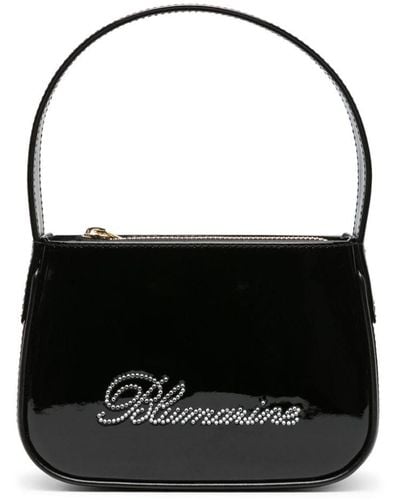 Blumarine Rhinestoned Leather Shoulder Bag - Black