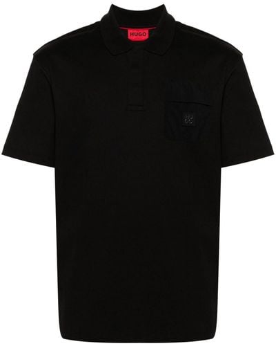 HUGO Appliqué-logo Cotton Polo Shirt - Black