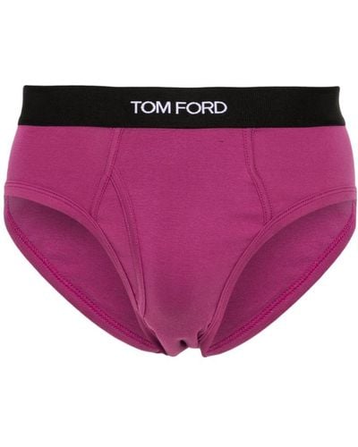 Tom Ford Slip en coton stretch à taille logo - Rose
