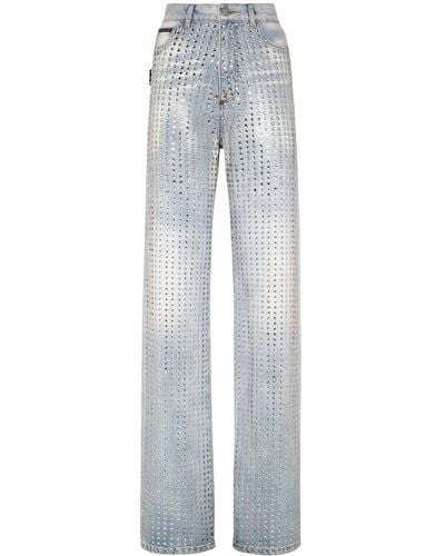 Philipp Plein Crystal-embellishment Pinstripe Jeans - Gray