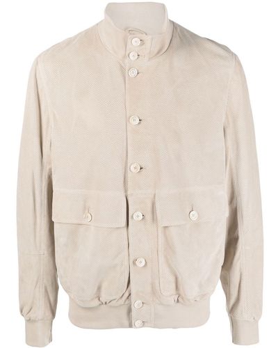 Brunello Cucinelli Stand-up Collar Leather Jacket - Natural