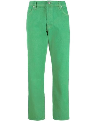 FRAME Logo-patch Straight-leg Trousers - Green