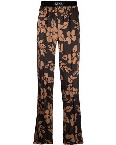 Tom Ford Floral-print Logo Lounge Pants - Brown