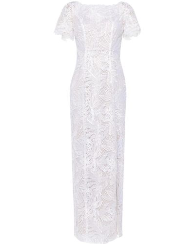 Marchesa Robe en dentelle à coupe longue - Blanc