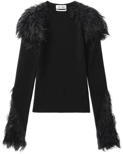 The Attico Faux-fur Detail Long-sleeve Sweater - Black
