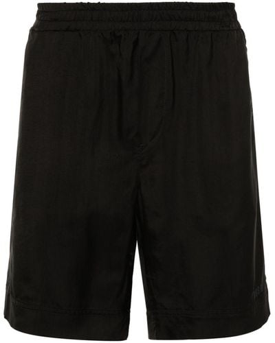 MSGM Logo-embroidered Satin Shorts - Black