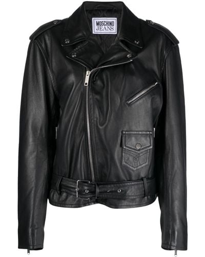 Moschino Jeans Veste de moto en cuir - Noir