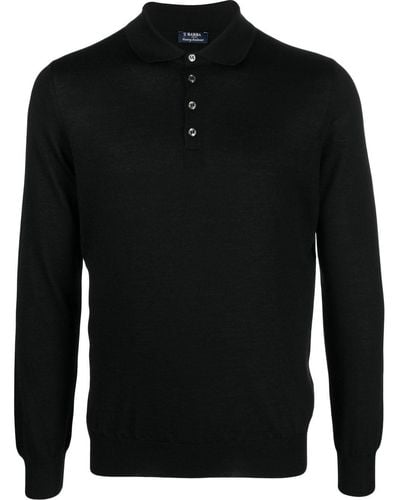 Barba Napoli Long-sleeved Knit Polo Shirt - Black
