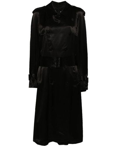 Balenciaga Satin Midi Trench Coat - Black