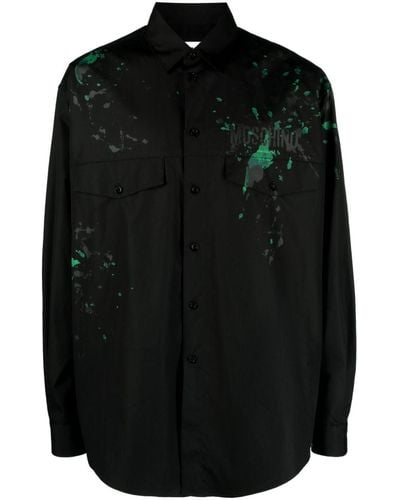 Moschino Logo-print Paint-splatter Shirt - Black