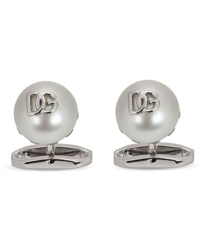 Dolce & Gabbana Dg-logo Pearl-embellished Cufflinks - White