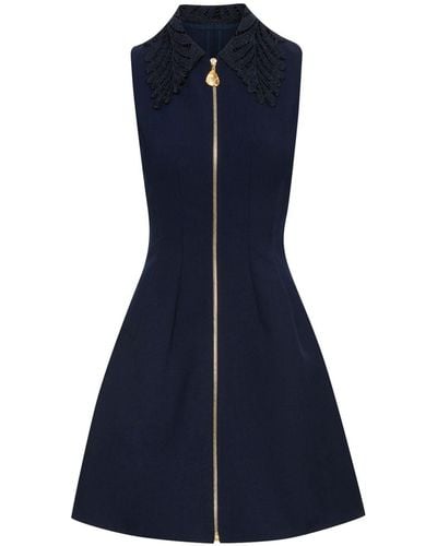 Oscar de la Renta Fern-collar Front-zip Dress - Blue