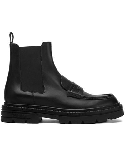 Versace Adriano Leather Loafer Boots - Black
