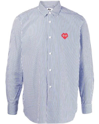 Comme des Garçons Logo-Patch Stripe-Print Shirt - Blue