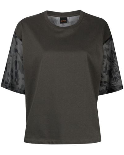 BOSS Leopard-print Panelled T-shirt - Black