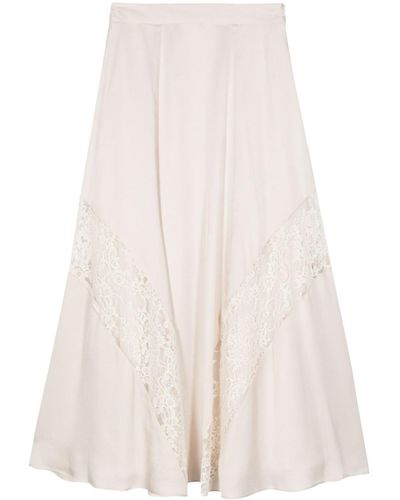 Lorena Antoniazzi Lace-detail Satin Midi Skirt - White