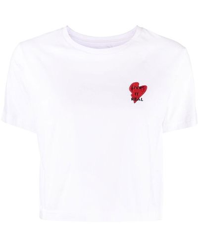Izzue Cropped-T-Shirt mit Herzstickerei - Weiß