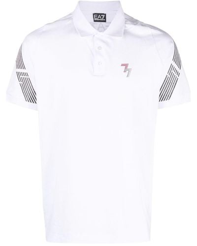 EA7 Logo-print Cotton Polo Shirt - White