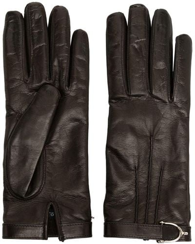 Gucci Buckle-detail Leather Gloves - Black