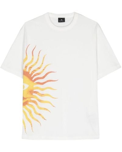 PS by Paul Smith Sun-print Organic-cotton T-shirt - White