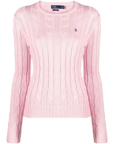Polo Ralph Lauren Gebreide Pullover Met V-hals, Model 'kimberley' - Roze