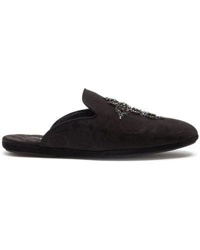 Dolce & Gabbana Young Pope Cross-embroidered Slippers - Black