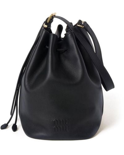 Miu Miu Logo-Embossed Leather Bucket Bag - Black
