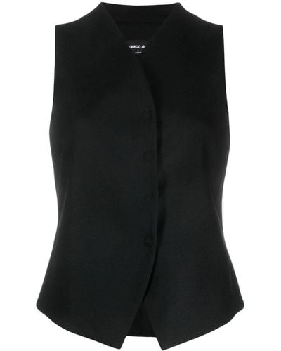 Giorgio Armani Button-up Virgin Wool-blend Waistcoat - Black