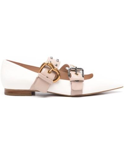 Pinko Buckle-strap Leather Ballerina Shoes - White