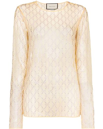 Gucci GG-embellished Mesh Top - Yellow