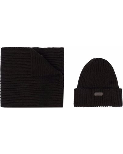 Barbour Ribbed Knit Scarf And Beanie - Black
