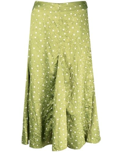 Ganni Pleated Crinkled Polka-dot Skirt - Green