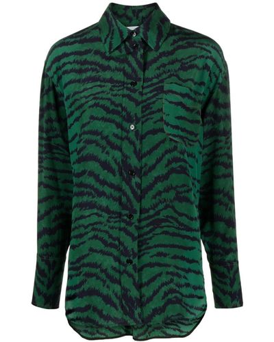 Victoria Beckham Chemise en soie à imprimé tigré - Vert