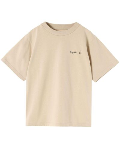 agnès b. Logo-print Cotton T-shirt - Natural