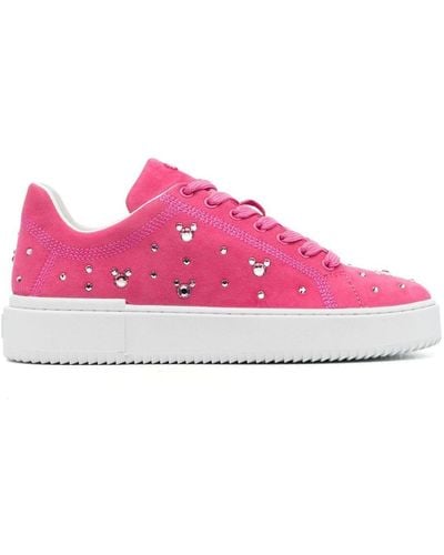 Stuart Weitzman Crystal-embellished Suede Sneakers - Pink