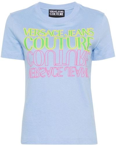 Versace Katoenen T-shirt Met Logoprint - Blauw